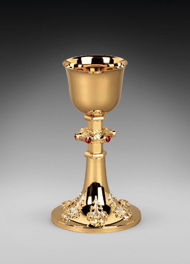 Kielich mszalny, złocony, ozdobne kamienie - 24,5 cm (17D) - KIELICHY MSZALNE - Nowość