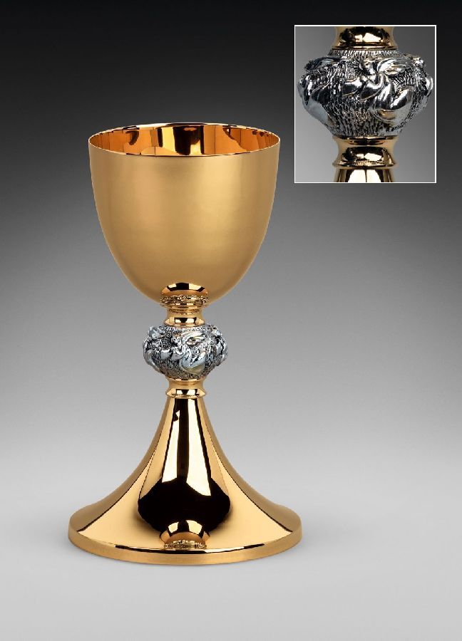 Kielich mszalny, pozłacany i oksydowany, Aniołki - 24 cm (21D) - KIELICHY MSZALNE - Nowość