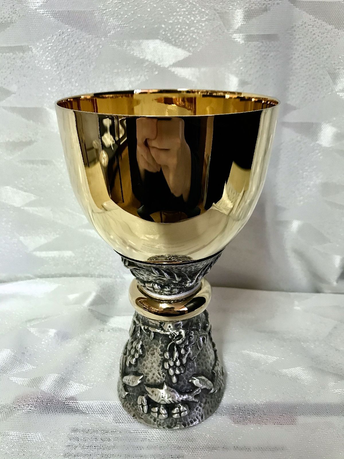 Kielich mszalny, pozłacany i srebrzony, ryby - 17 cm (31D) - KIELICHY MSZALNE - Nowość