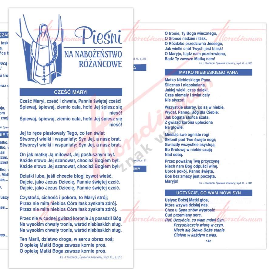 Folder składany - Pieśni na nabożeństwo różańcowe - Rozważania, tajemnice, obrazki różańcowe - Nowość