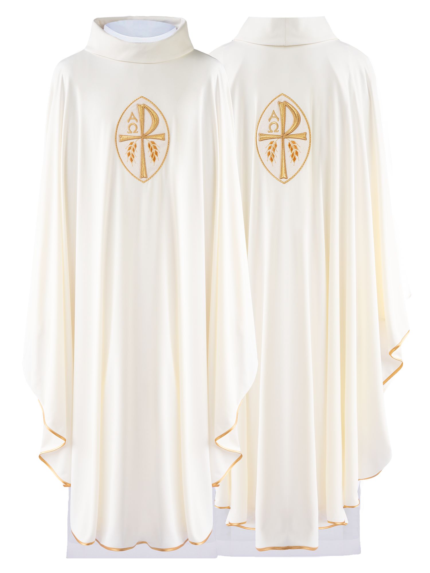 Ornat haftowany z symbolem  Alfa, Omega i symbol PAX - ecru (H192) - Ornaty białe/ ecru - Nowość