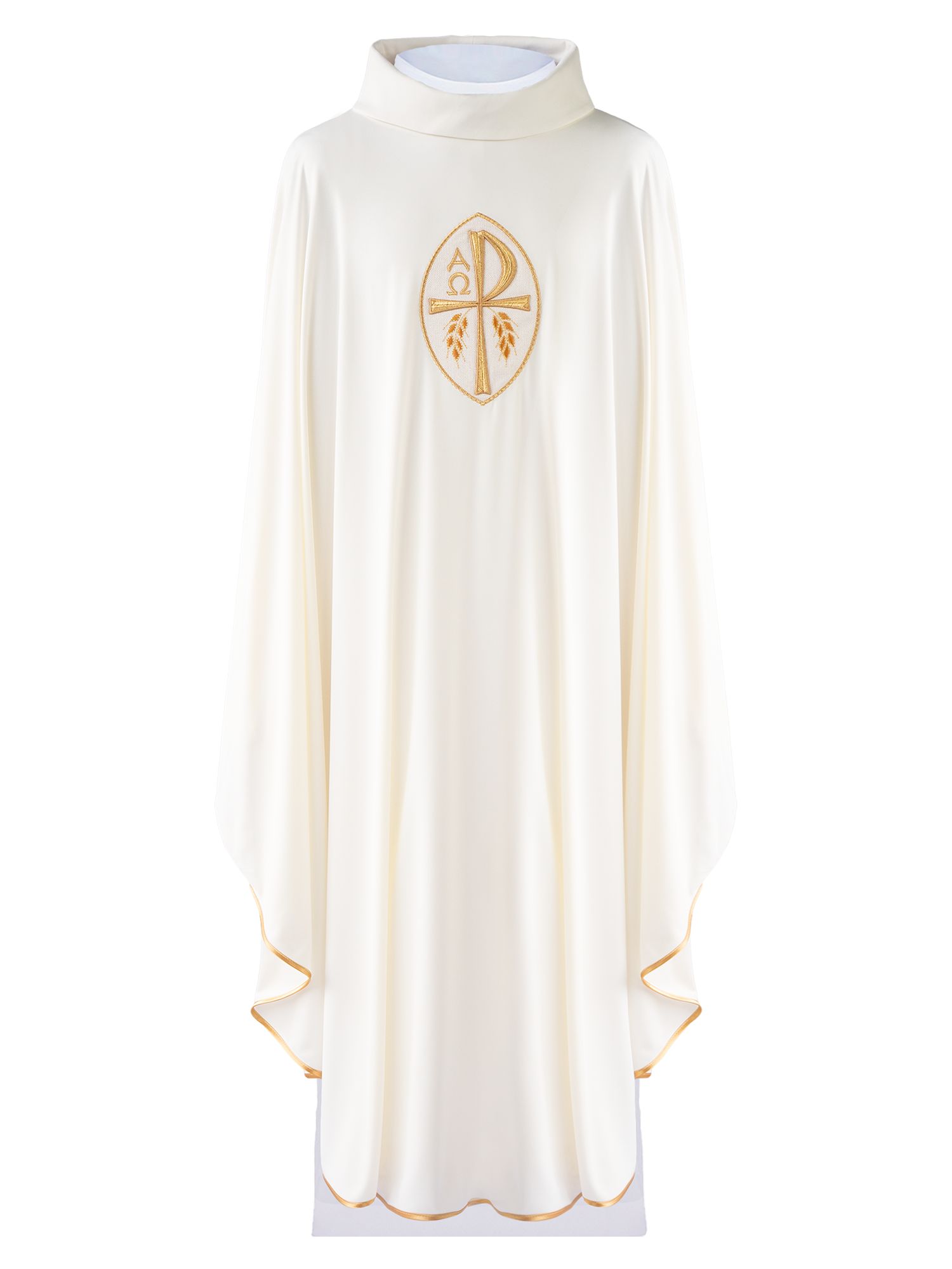 Ornat haftowany z symbolem  Alfa, Omega i symbol PAX - ecru (H192) - Ornaty białe/ ecru - zdjęcie 3 - Ornat haftowany z symbolem  Alfa, Omega i symbol PAX - ecru (H192)