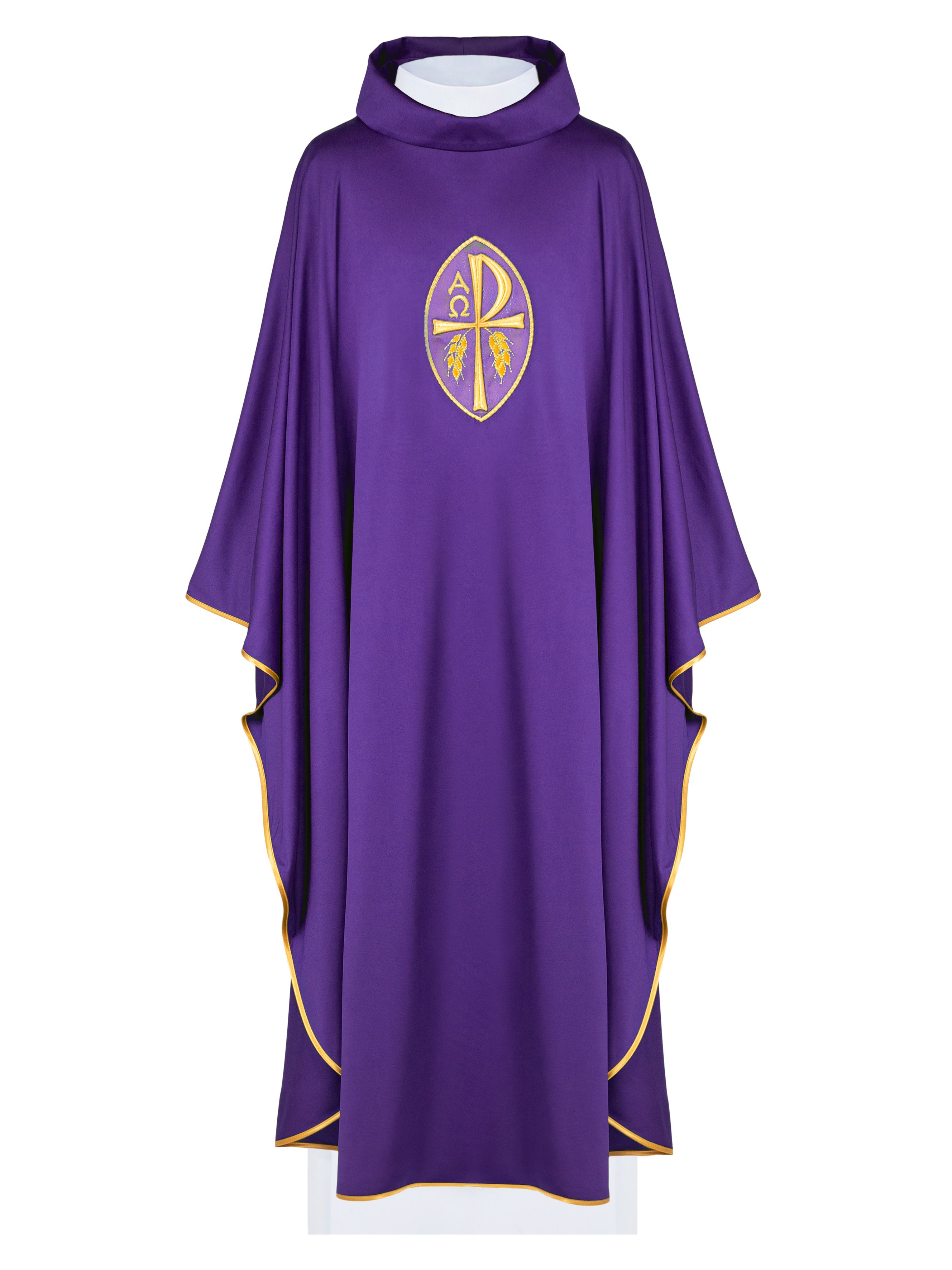 Ornat haftowany z symbolem Alfa, Omega i symbol PAX - fiolet (H193) - ORNATY NA WIELKI POST - Nowość