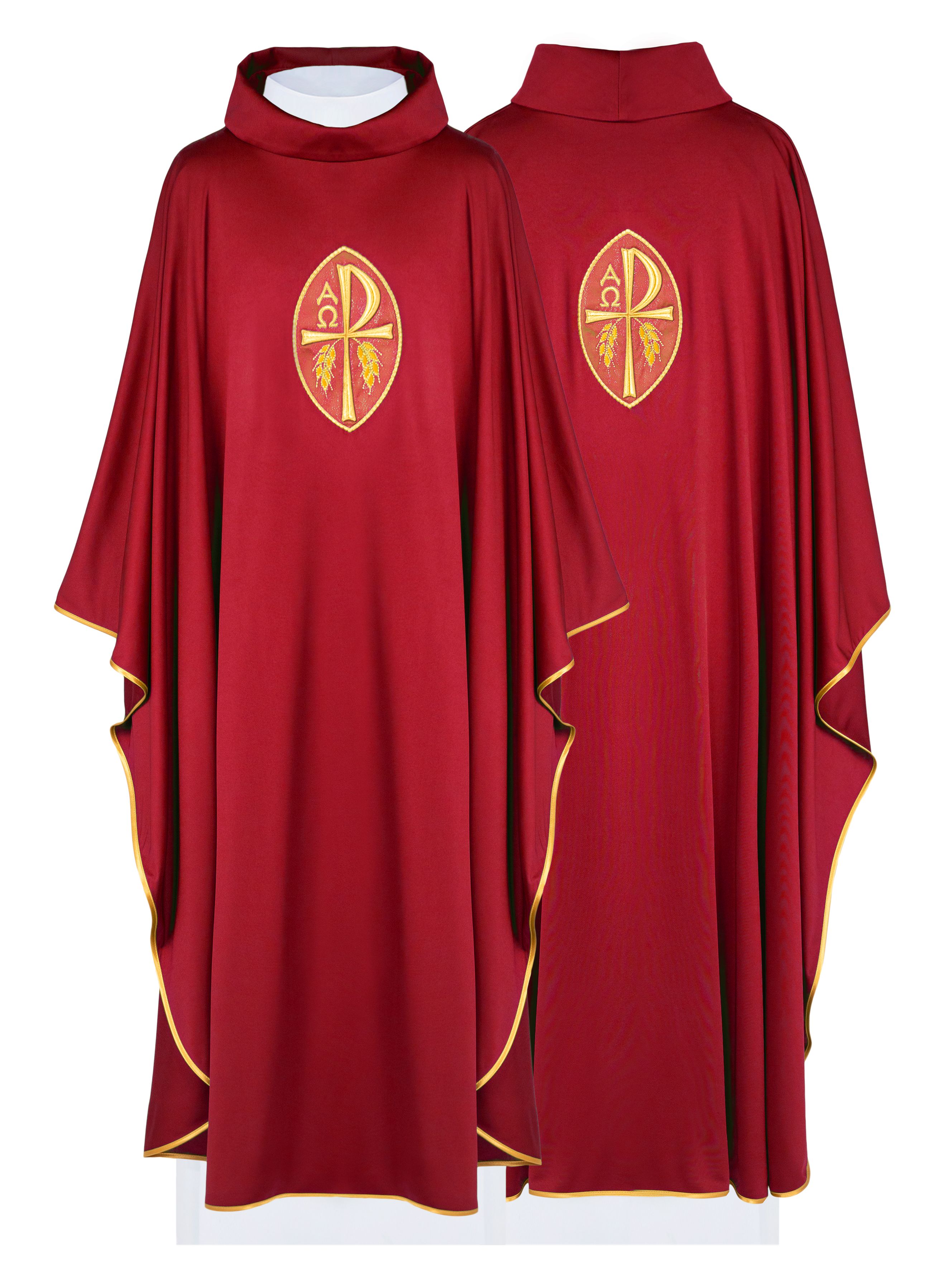 Ornat haftowany z symbolem Alfa, Omega i symbol PAX - czerwony (H194) - Ornaty czerwone - Nowość