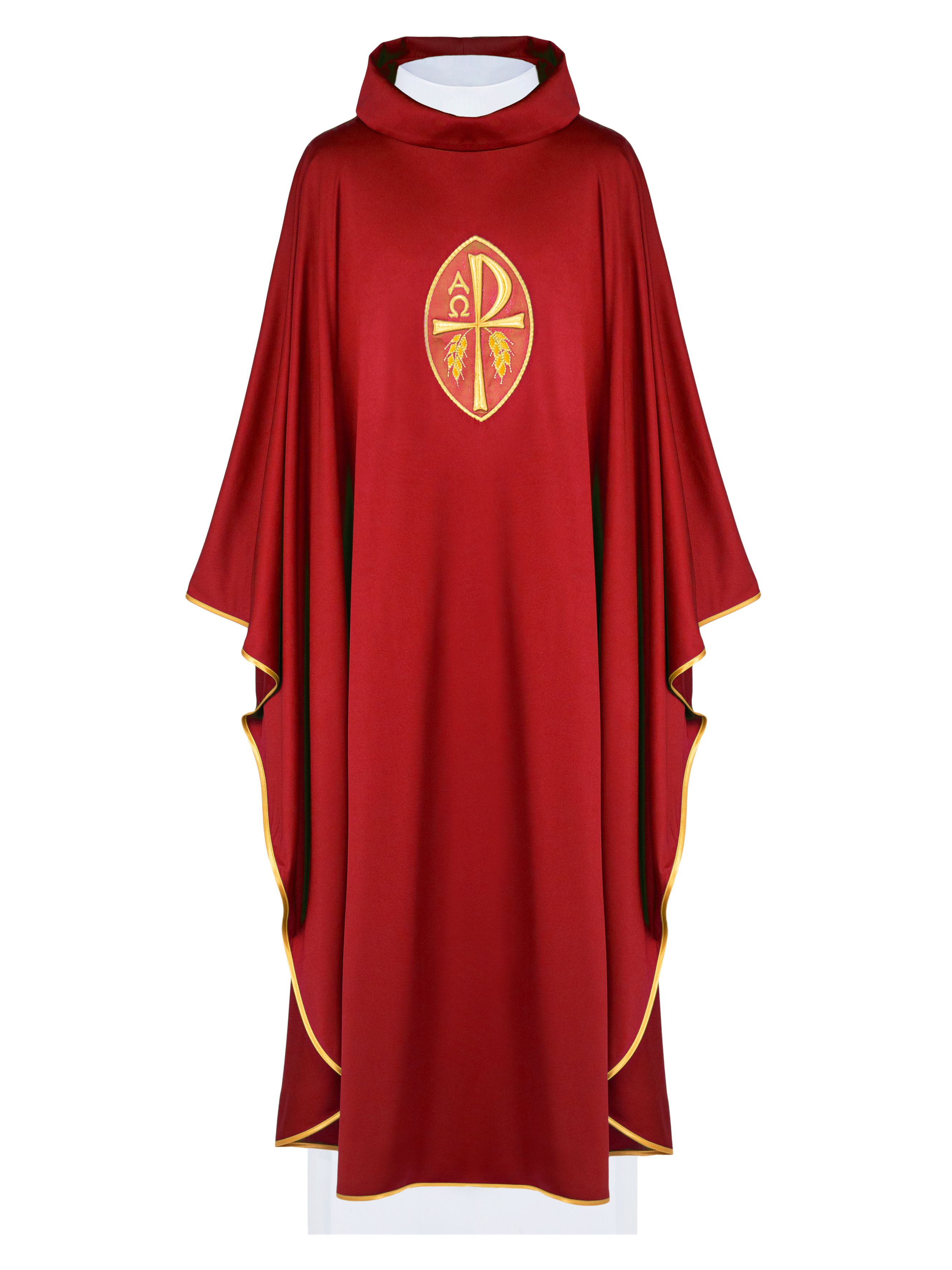 Ornat haftowany z symbolem Alfa, Omega i symbol PAX - czerwony (H194) - Ornaty czerwone - zdjęcie 3 - Ornat haftowany z symbolem Alfa, Omega i symbol PAX - czerwony (H194)