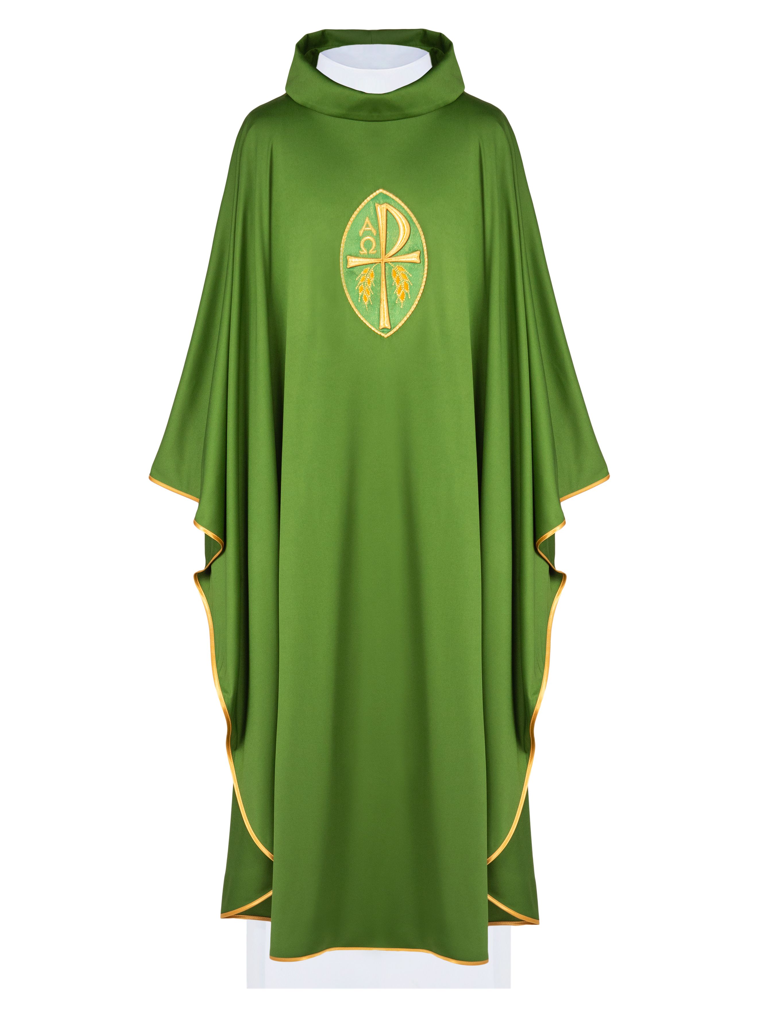 Ornat haftowany z symbolem Alfa, Omega i symbol PAX - zielony (H195) - Ornaty zielone - zdjęcie 2 - Ornat haftowany z symbolem Alfa, Omega i symbol PAX - zielony (H195)