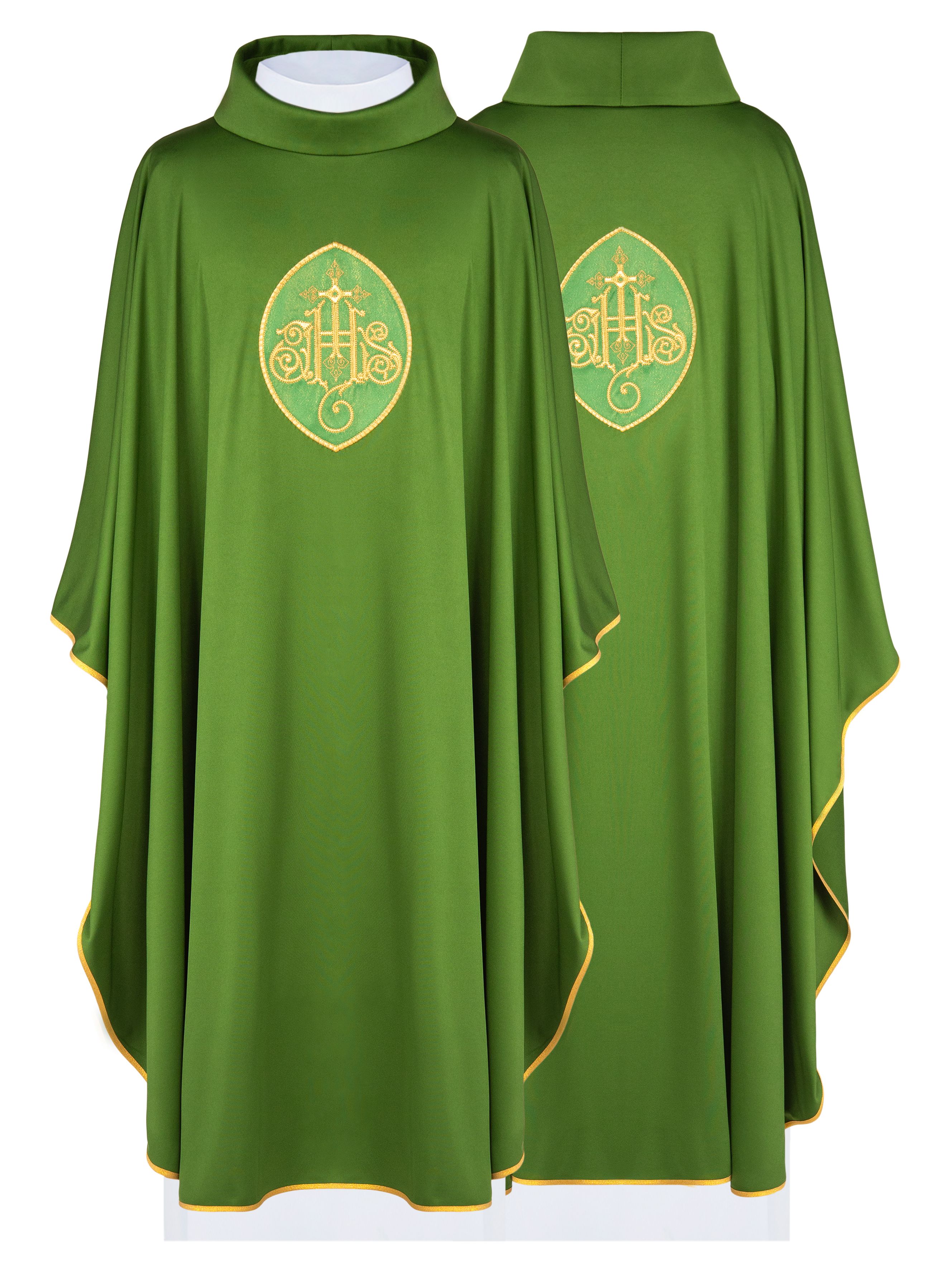 Ornat haftowany z symbolem IHS - zielony (H196) - Ornaty zielone - Nowość