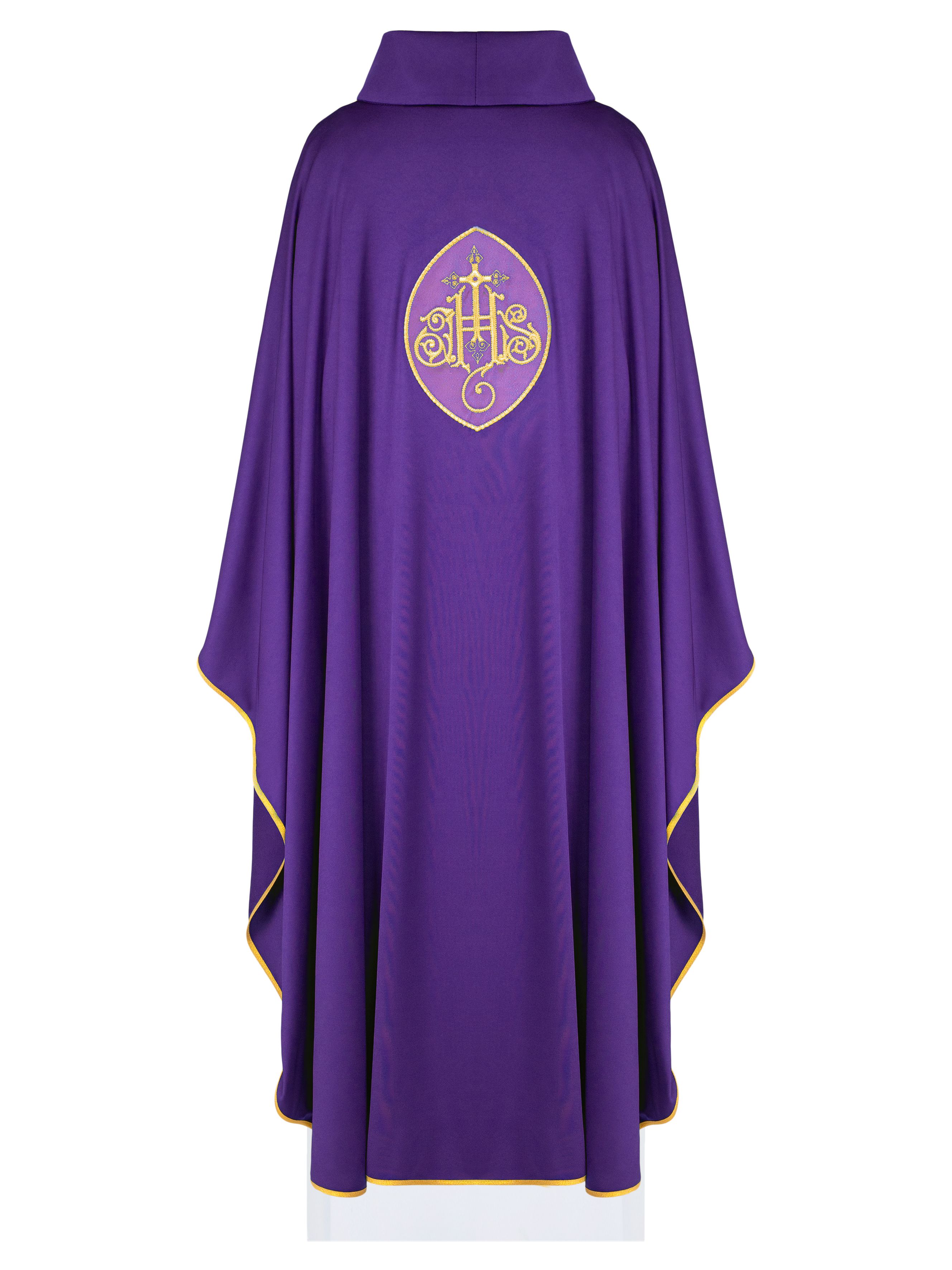 Ornat haftowany z symbolem IHS - fioletowy (H198) - ORNATY NA WIELKI POST - zdjęcie 3 - Ornat haftowany z symbolem IHS - fioletowy (H198)