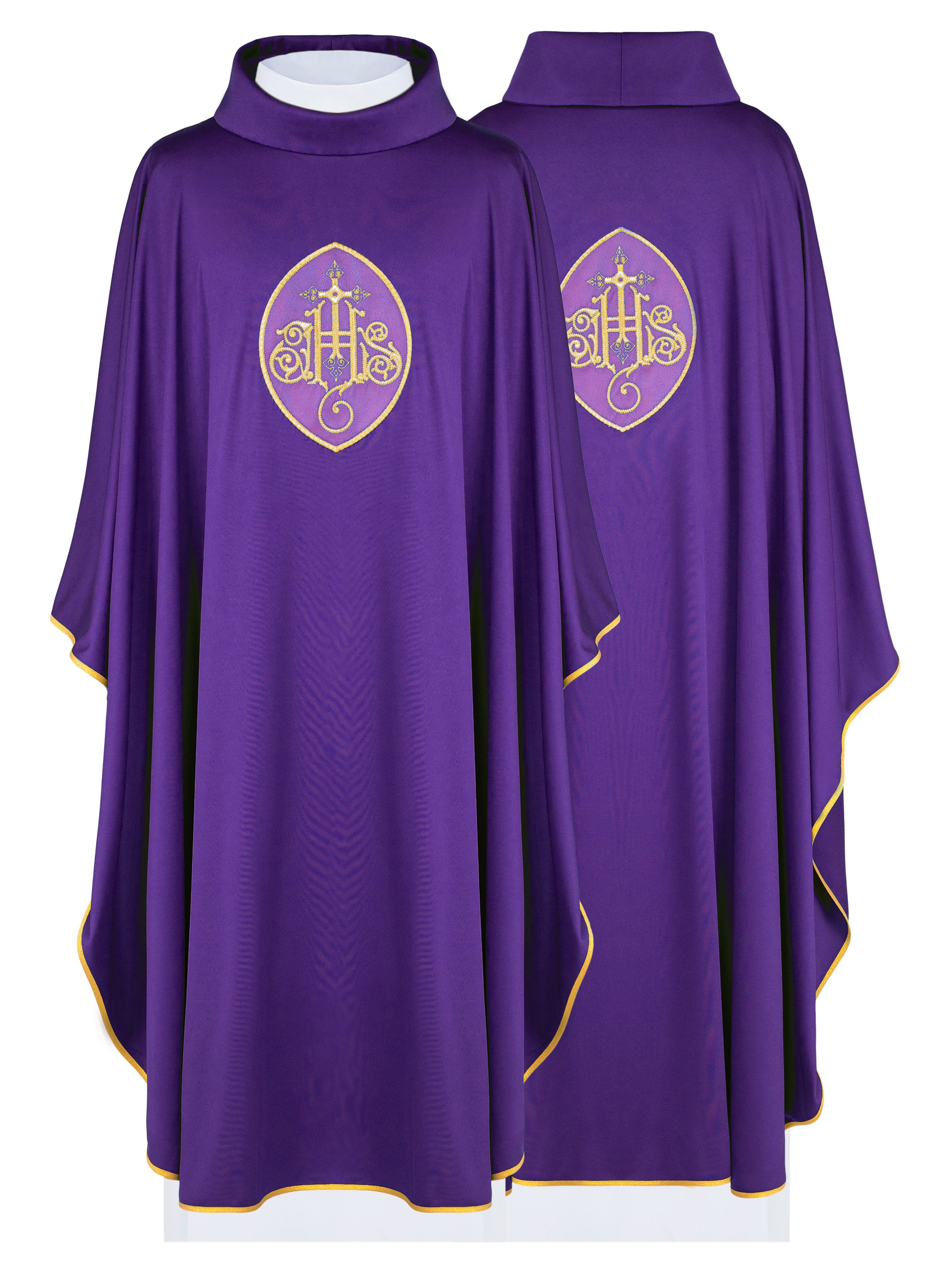 Ornat haftowany z symbolem IHS - fioletowy (H198) - ORNATY NA WIELKI POST - Nowość