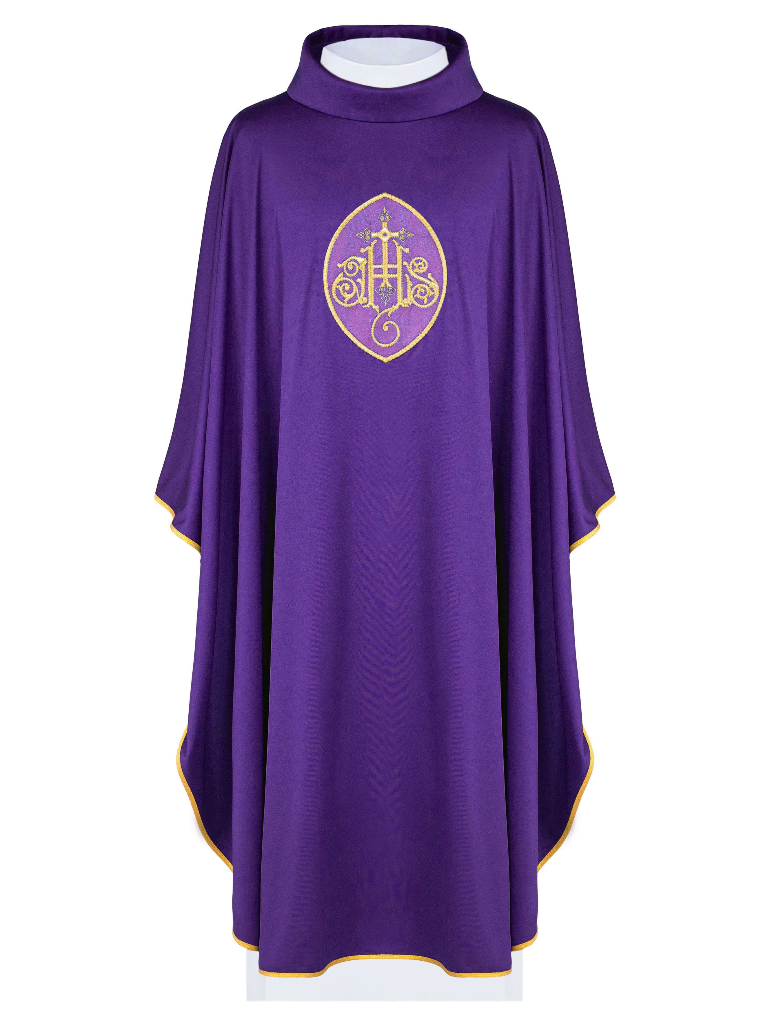 Ornat haftowany z symbolem IHS - fioletowy (H198) - ORNATY NA WIELKI POST - zdjęcie 2 - Ornat haftowany z symbolem IHS - fioletowy (H198)