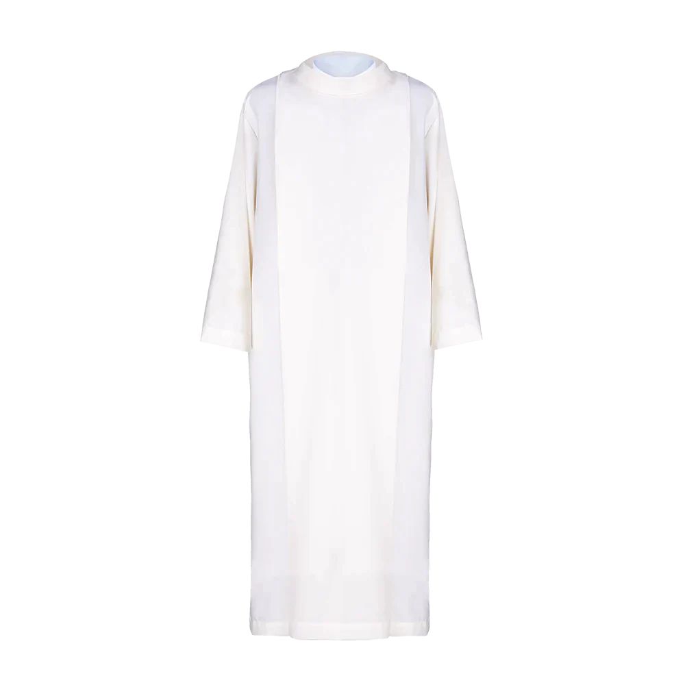 Alba kapłańska z golfem, gładka - biała (H4) - KOMŻE I ALBY  KAPŁAŃSKIE - Nowość