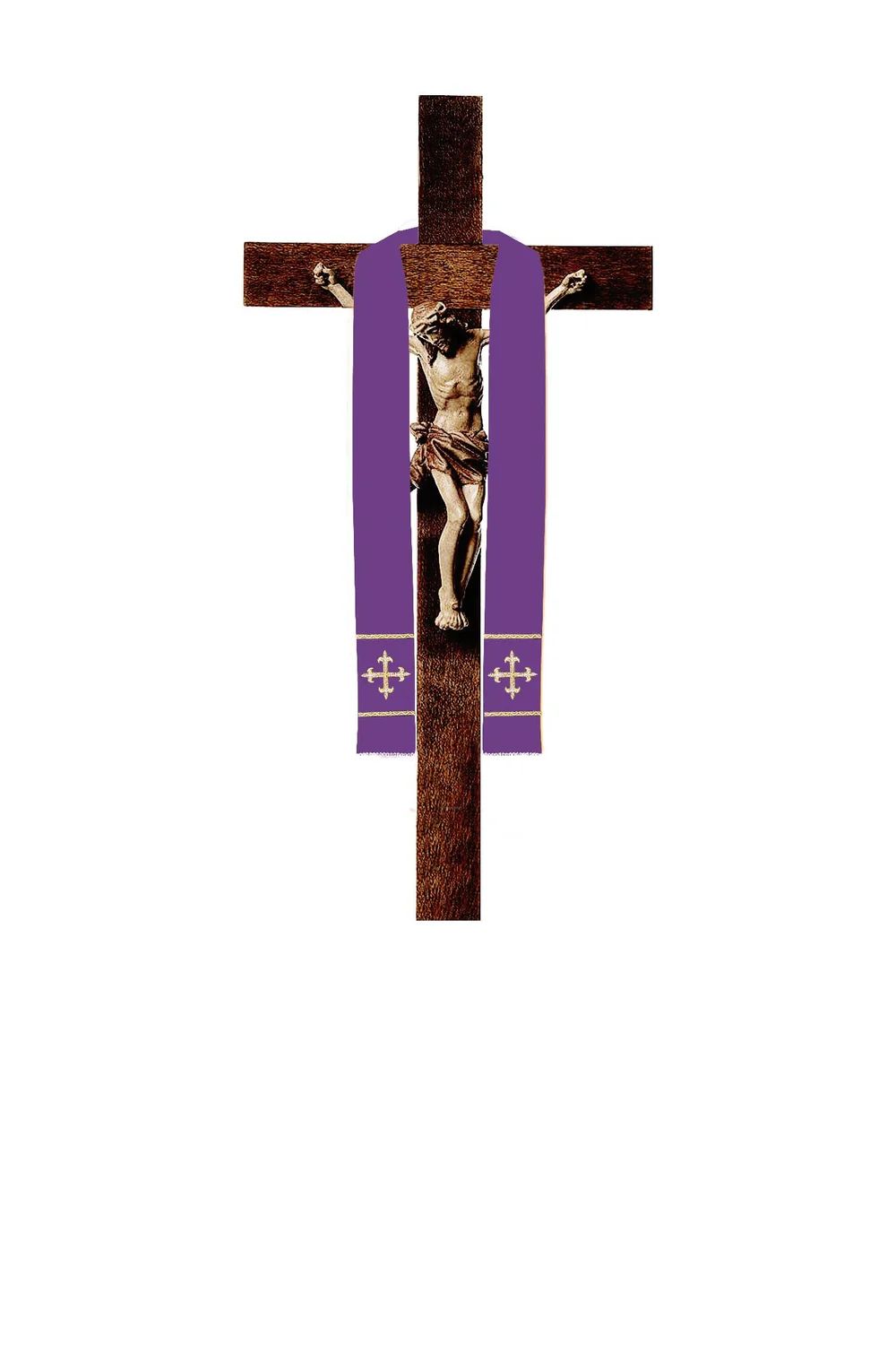 Stuła haftowana na krzyż, krótka - fioletowa (1H) - WIELKI POST - Nowość