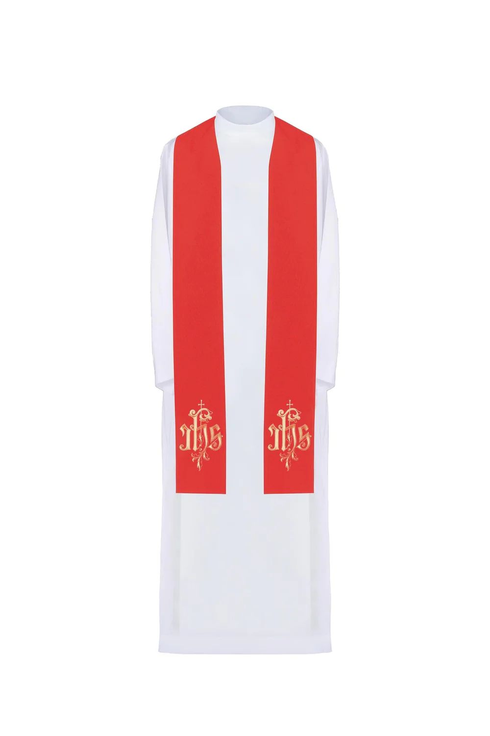 Stuła haftowana czerwona IHS (42H) - EUCHARYSTYCZNE