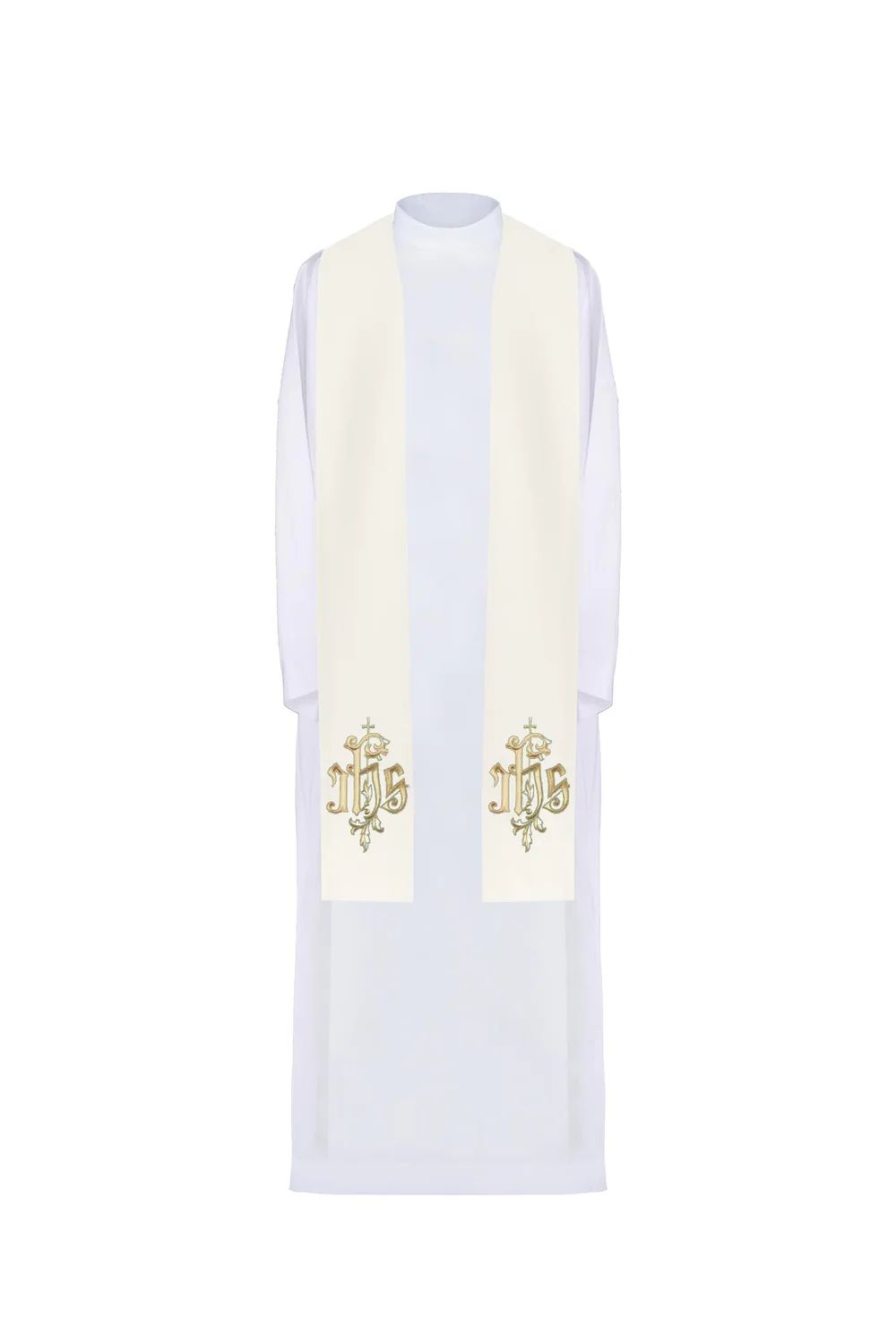 Stuła haftowana ecru IHS (44H) - EUCHARYSTYCZNE