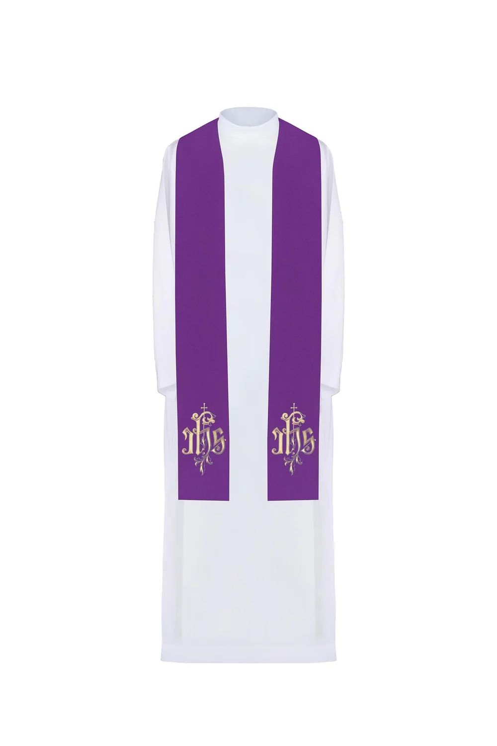 Stuła haftowana fioletowa IHS (46H) - STUŁY NA WIELKI POST
