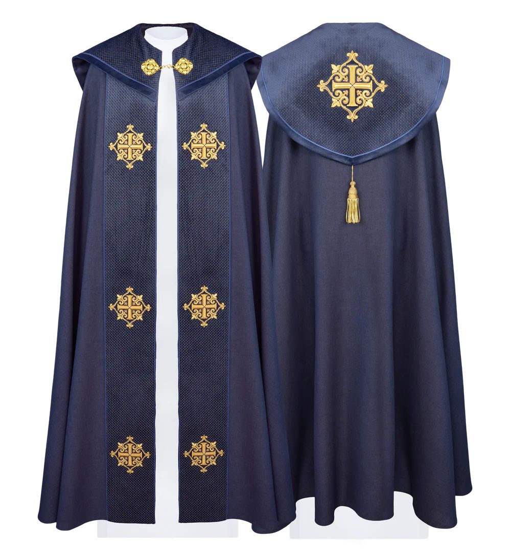 Kapa liturgiczna fioletowa, haftowana, aksamitny fioletowy pas (31H) - KAPY LITURGICZNE - Nowość