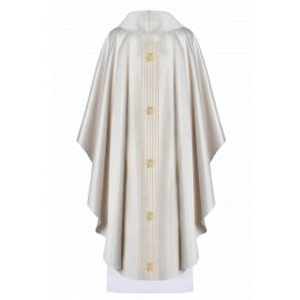Ornat haftowany maryjny, ecru, inspirowany różańcem - błyszcząca tkanina (H200) - Ornaty Maryjne - zdjęcie 2 - Ornat haftowany maryjny, ecru, inspirowany różańcem - błyszcząca tkanina (H200)