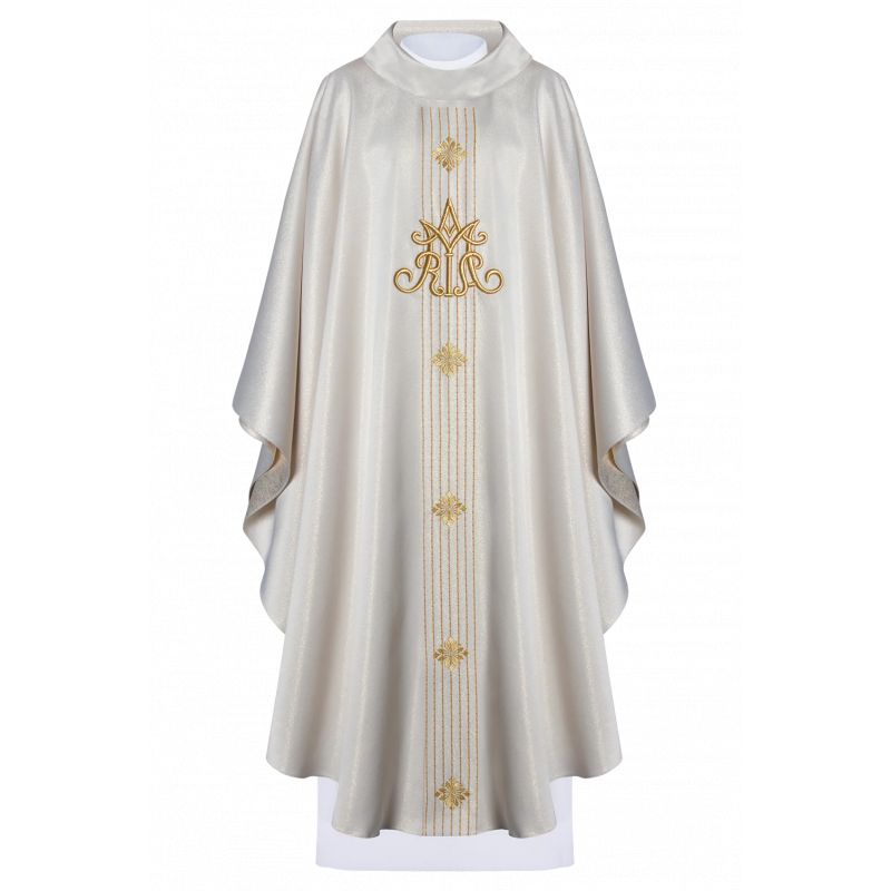 Ornat haftowany maryjny, ecru, inspirowany różańcem - błyszcząca tkanina (H200) - Ornaty Maryjne - Ornat haftowany maryjny, ecru, inspirowany różańcem - błyszcząca tkanina (H200)