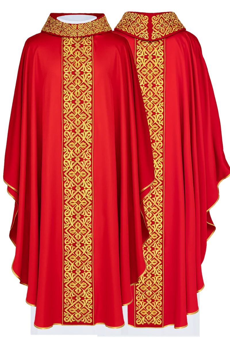 Ornat haftowany czerwony, krzyże (H201) - ORNATY NA WIELKI POST - Nowość