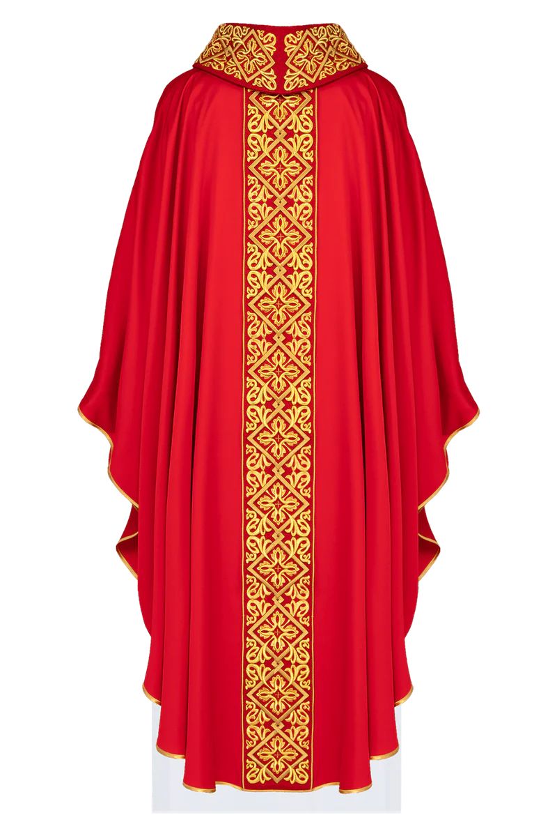 Ornat haftowany czerwony, krzyże (H201) - ORNATY NA WIELKI POST - zdjęcie 3 - Ornat haftowany czerwony, krzyże (H201)