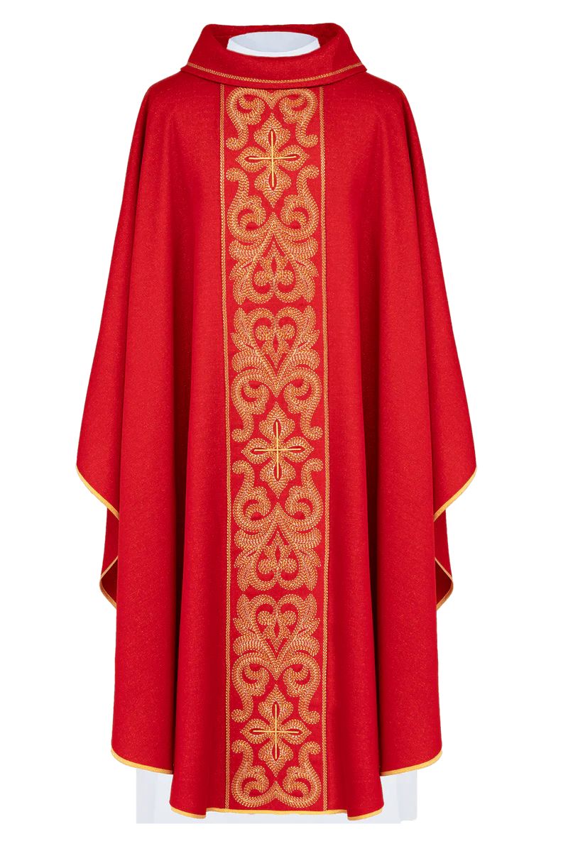 Ornat haftowany czerwony, krzyże (H204) - ORNATY NA WIELKI POST - zdjęcie 3 - Ornat haftowany czerwony, krzyże (H204)