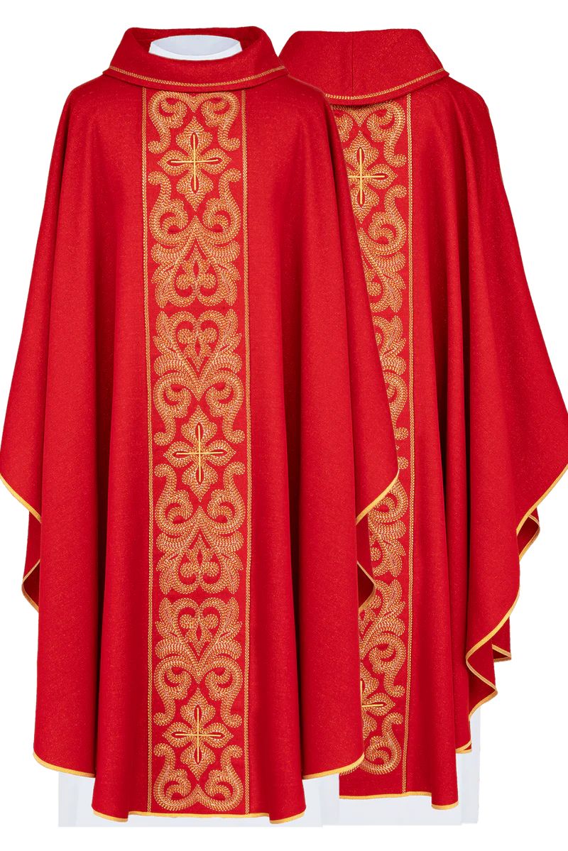 Ornat haftowany czerwony, krzyże (H204) - ORNATY NA WIELKI POST - Nowość