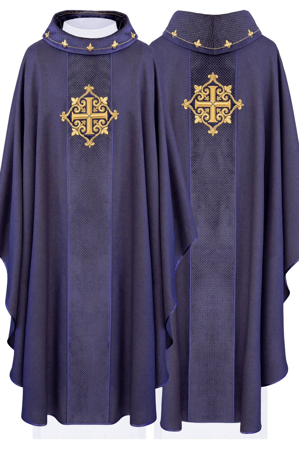 Ornat haftowany fioletowy, aksamit, symbol krzyża (H207) - ORNATY NA WIELKI POST - Nowość