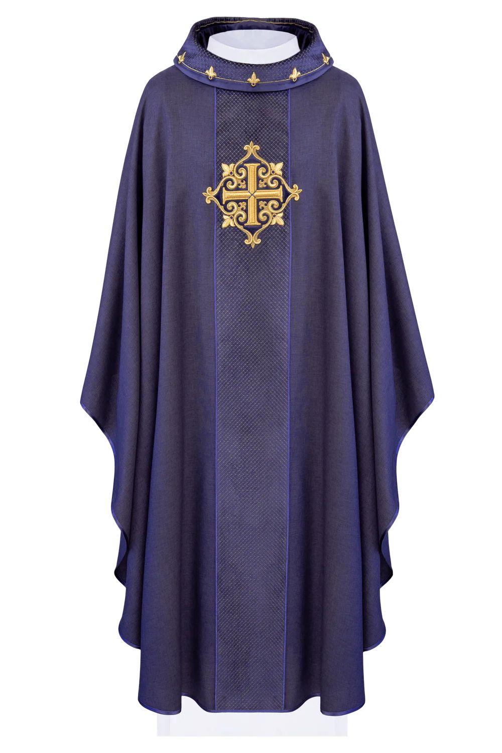 Ornat haftowany fioletowy, aksamit, symbol krzyża (H207) - ORNATY NA WIELKI POST - zdjęcie 2 - Ornat haftowany fioletowy, aksamit, symbol krzyża (H207)