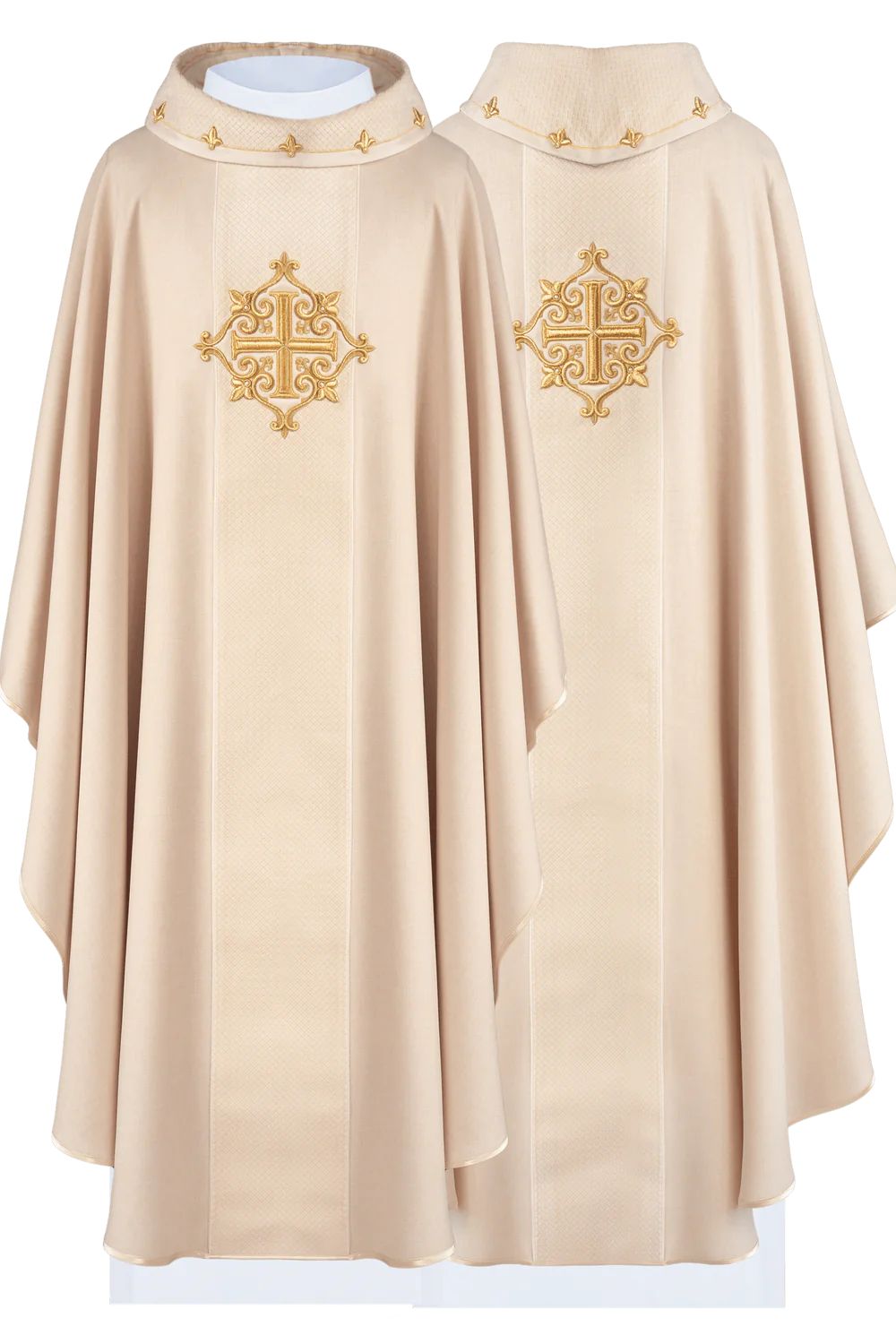 Ornat haftowany ecru, aksamit, symbol krzyża (H208) - Ornaty białe/ ecru - Nowość