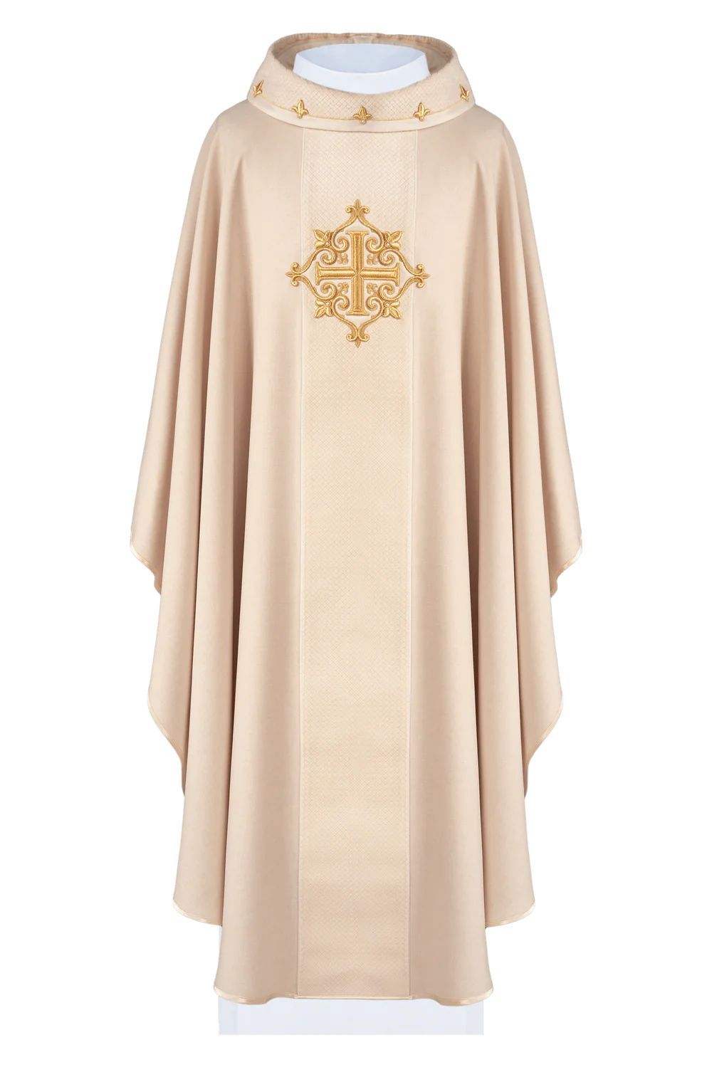 Ornat haftowany ecru, aksamit, symbol krzyża (H208) - Ornaty białe/ ecru - zdjęcie 3 - Ornat haftowany ecru, aksamit, symbol krzyża (H208)