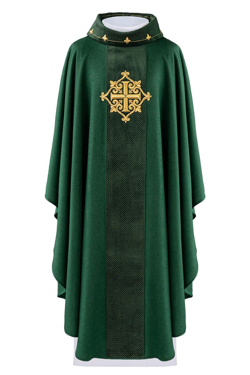 Ornat haftowany zielony, aksamit, symbol krzyża (H209) - Ornaty zielone - zdjęcie 3 - Ornat haftowany zielony, aksamit, symbol krzyża (H209)