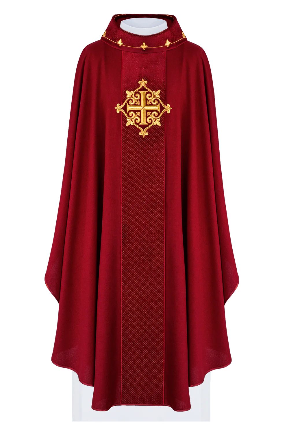 Ornat haftowany czerwony, aksamit, symbol krzyża (H210) - ORNATY NA WIELKI POST - zdjęcie 3 - Ornat haftowany czerwony, aksamit, symbol krzyża (H210)