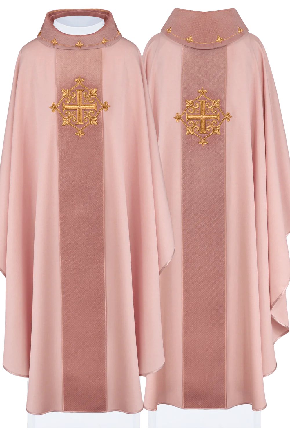 Ornat haftowany różowy, aksamit, symbol krzyża (H211) - ORNATY NA WIELKI POST - Nowość