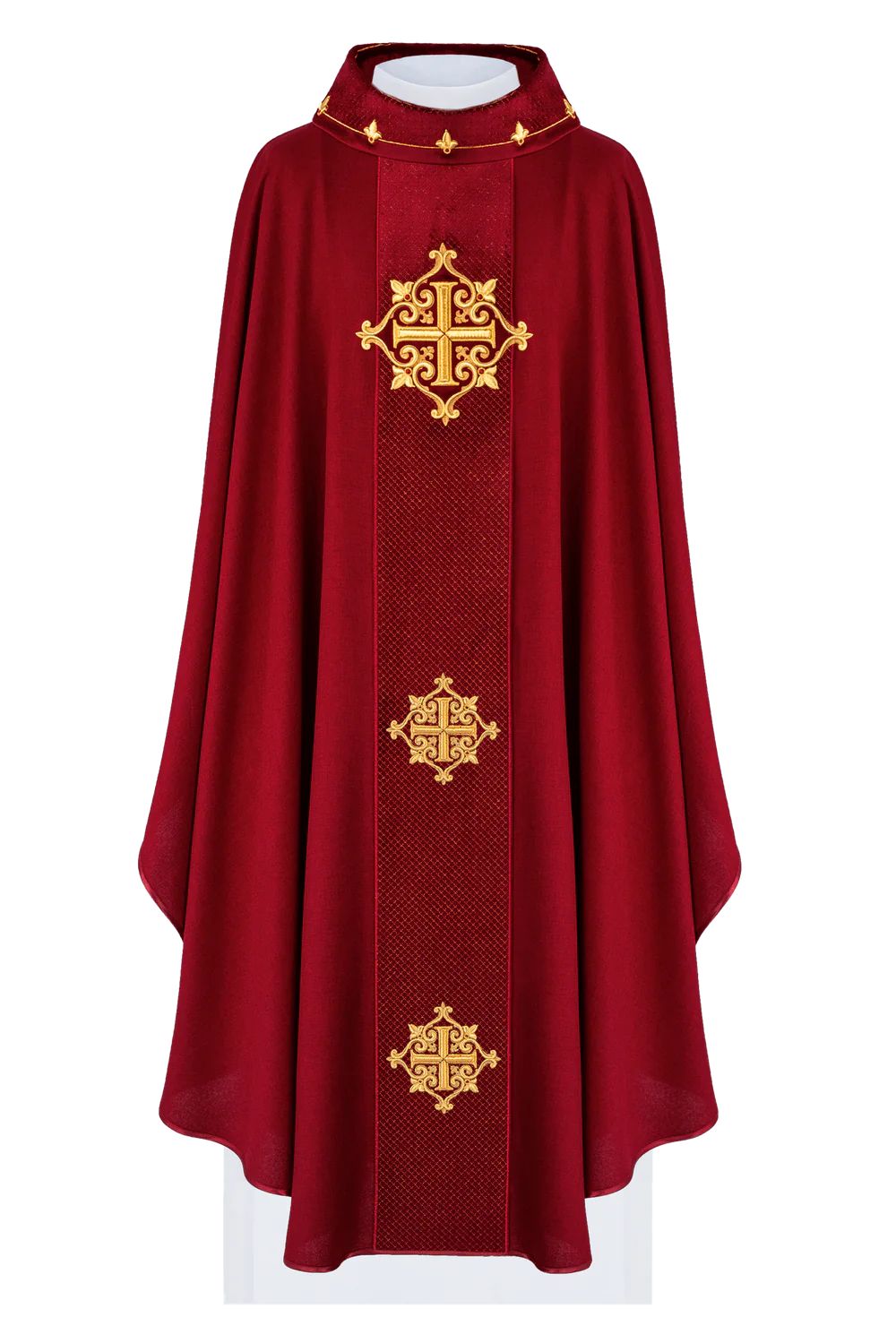 Ornat haftowany czerwony, pas aksamit, symbol krzyży (H214) - ORNATY NA WIELKI POST - zdjęcie 3 - Ornat haftowany czerwony, pas aksamit, symbol krzyży (H214)