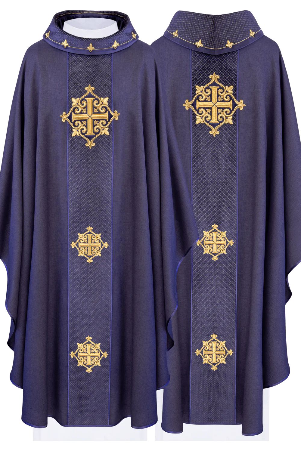 Ornat haftowany fioletowy, pas aksamit, symbol krzyży (H215) - Ornaty fioletowe - Nowość