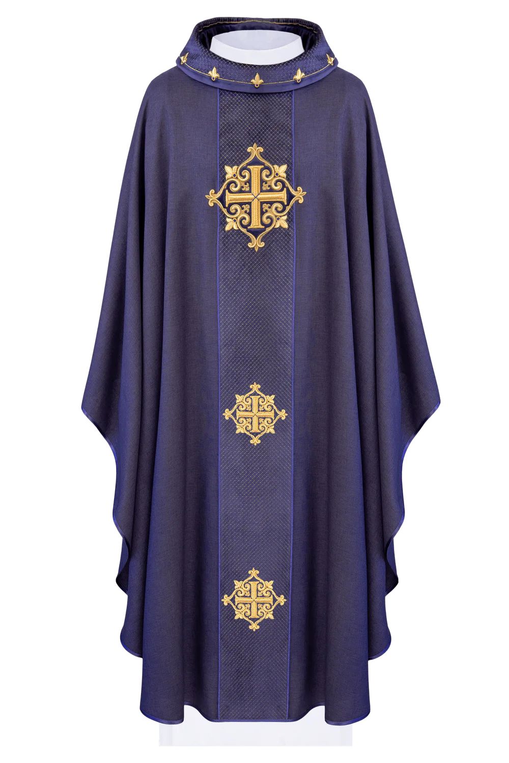 Ornat haftowany fioletowy, pas aksamit, symbol krzyży (H215) - Ornaty fioletowe - zdjęcie 3 - Ornat haftowany fioletowy, pas aksamit, symbol krzyży (H215)