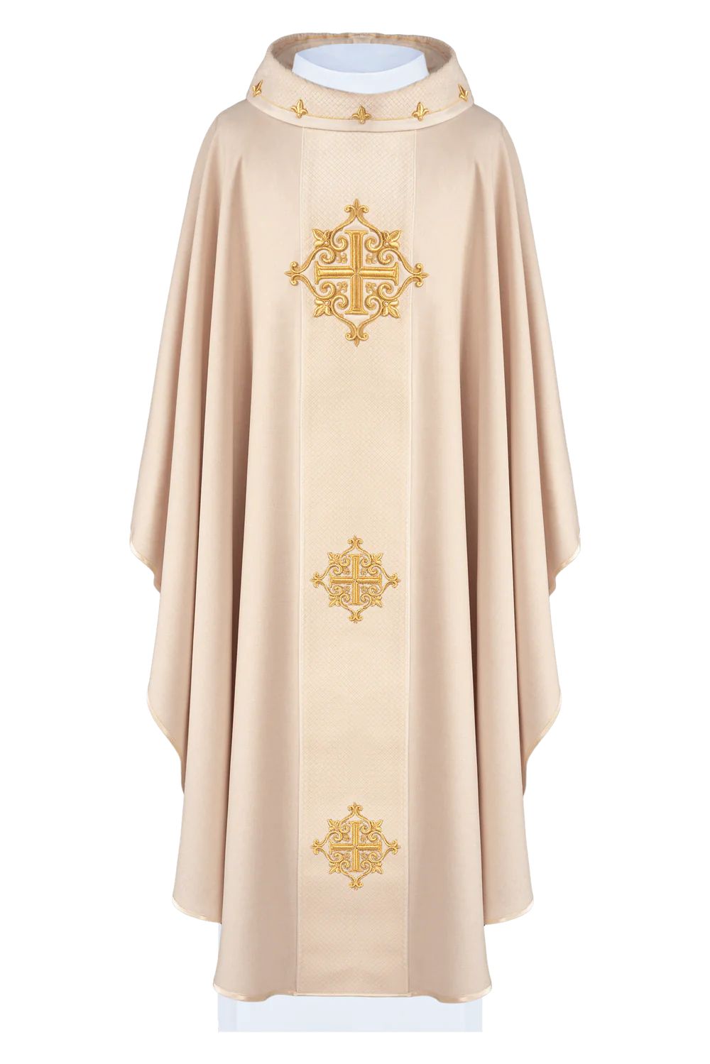 Ornat haftowany ecru, pas aksamit, symbol krzyży (H216) - Ornaty białe/ ecru - zdjęcie 3 - Ornat haftowany ecru, pas aksamit, symbol krzyży (H216)