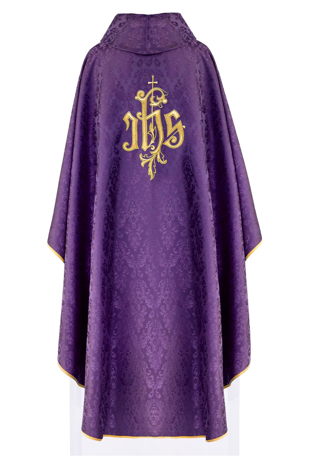 Ornat haftowany fioletowy, motyw IHS, tkanina ozdobna (H217) - Ornaty fioletowe - zdjęcie 3 - Ornat haftowany fioletowy, motyw IHS, tkanina ozdobna (H217)