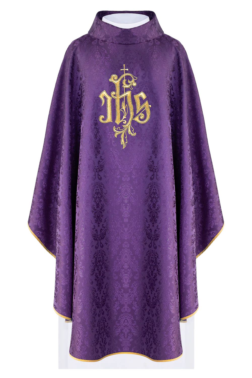 Ornat haftowany fioletowy, motyw IHS, tkanina ozdobna (H217) - Ornaty fioletowe - Nowość