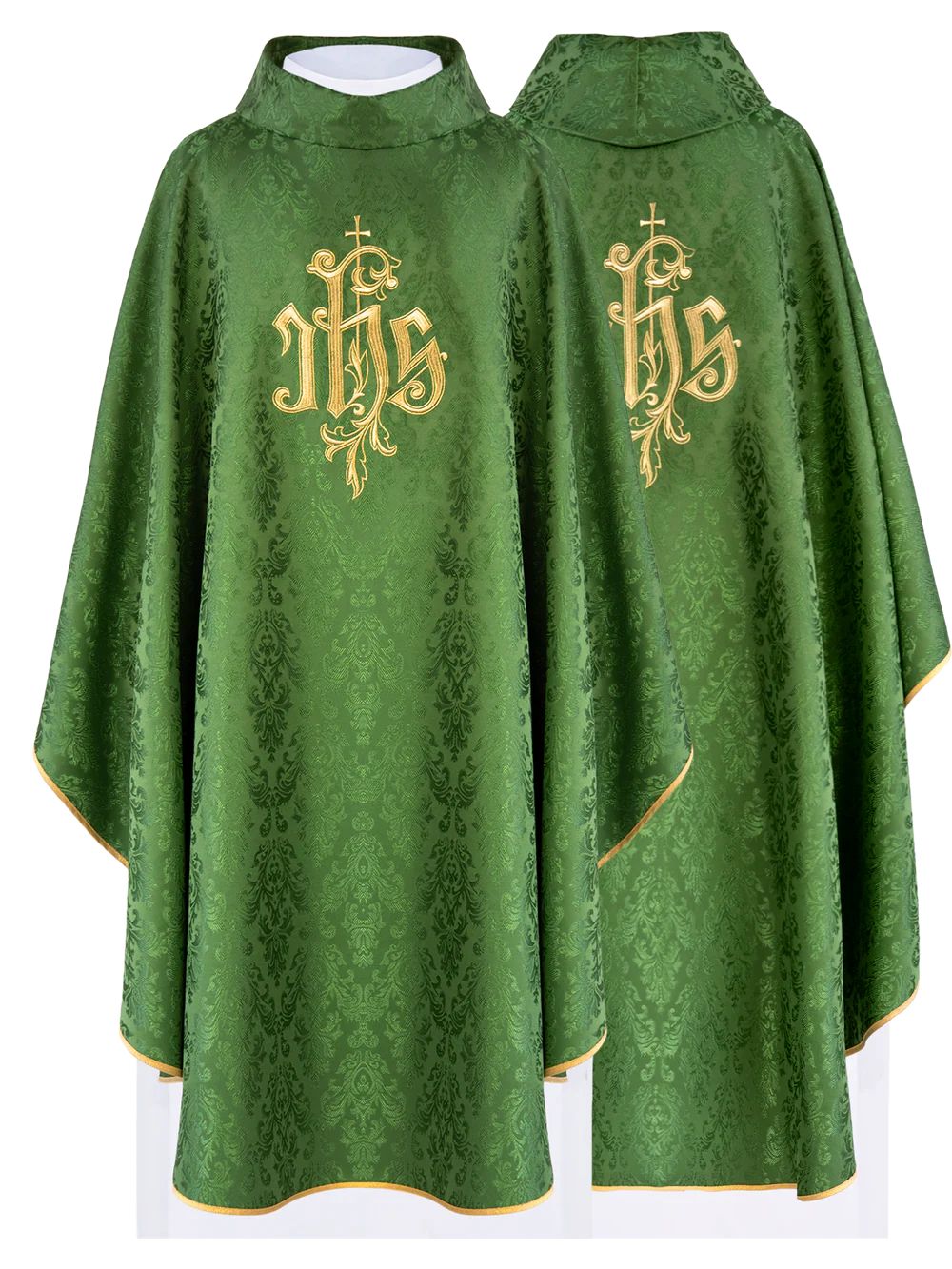 Ornat haftowany zielony, motyw IHS, tkanina ozdobna (H218) - Ornaty zielone - Nowość