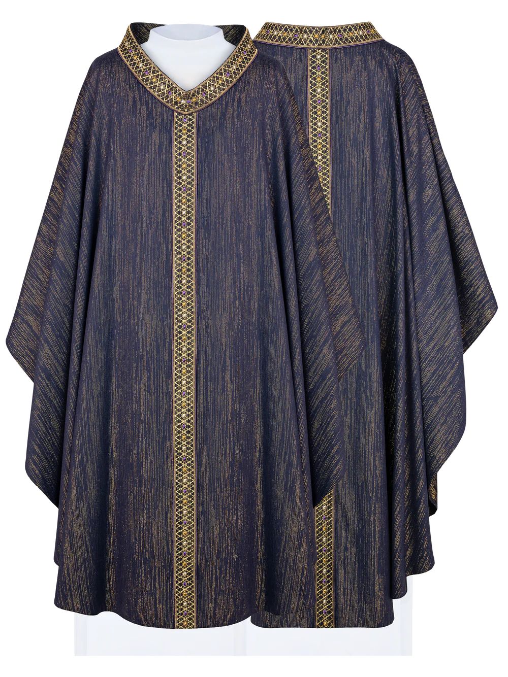 Ornat fioletowy, z haftowanym kołnierzem i pasem (H220) - ORNATY NA WIELKI POST - Nowość