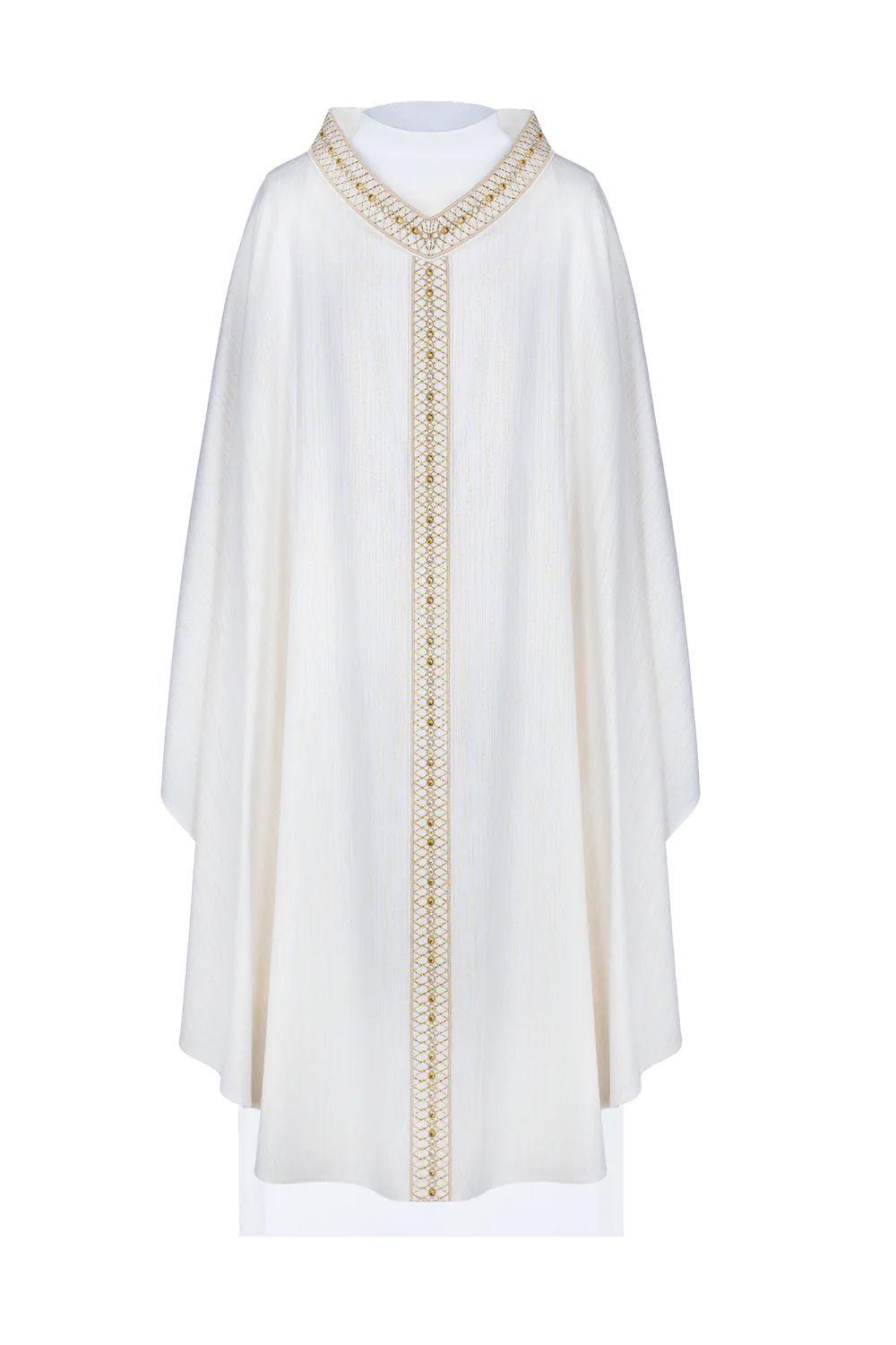Ornat biały, z haftowanym kołnierzem i pasem (H221) - Ornaty białe/ ecru - zdjęcie 3 - Ornat biały, z haftowanym kołnierzem i pasem (H221)