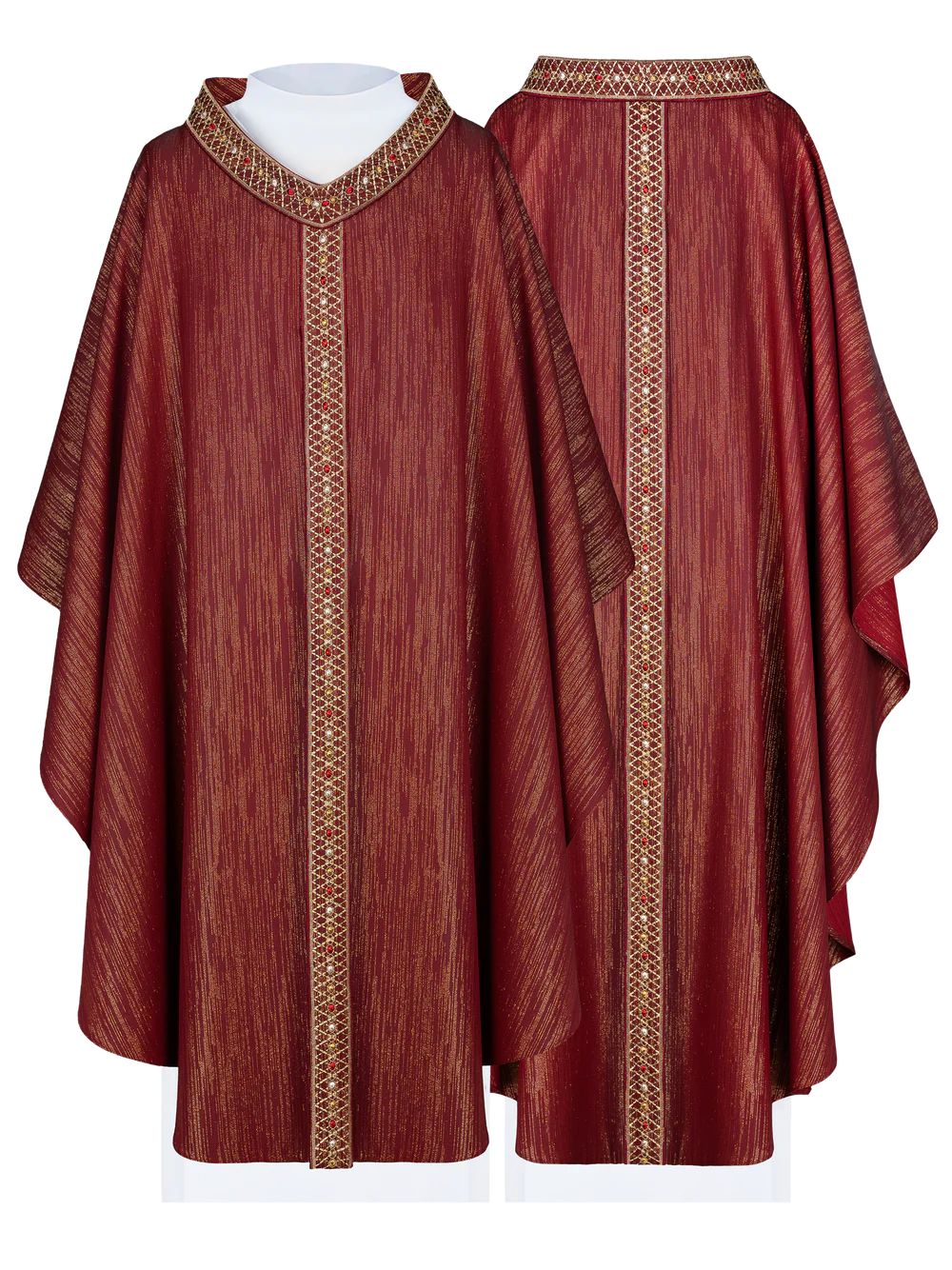 Ornat czerwony, z haftowanym kołnierzem i pasem (H222) - ORNATY NA WIELKI POST - Nowość