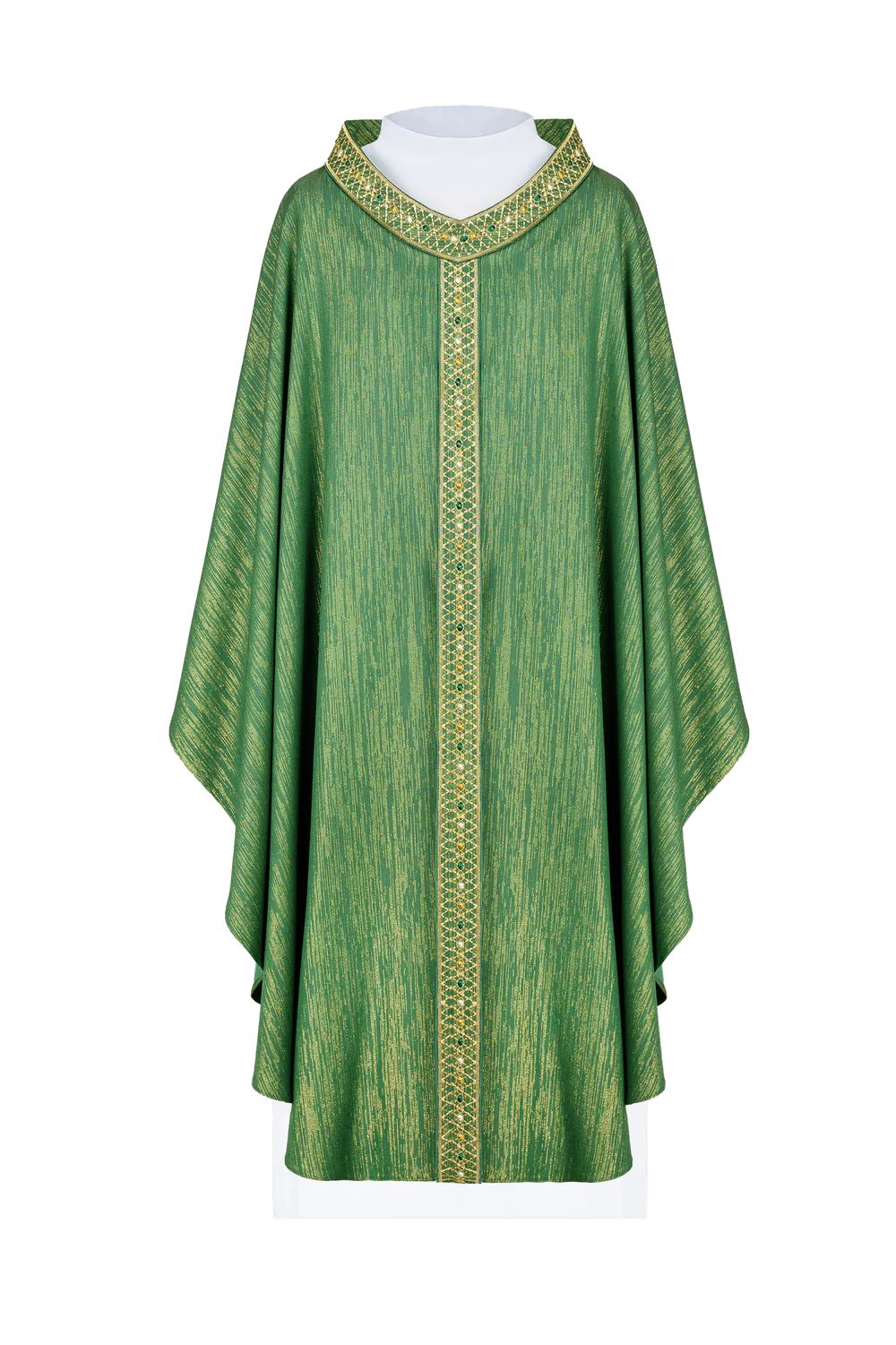 Ornat zielony, z haftowanym kołnierzem i pasem (H223) - ORNATY NA WIELKI POST - zdjęcie 3 - Ornat zielony, z haftowanym kołnierzem i pasem (H223)