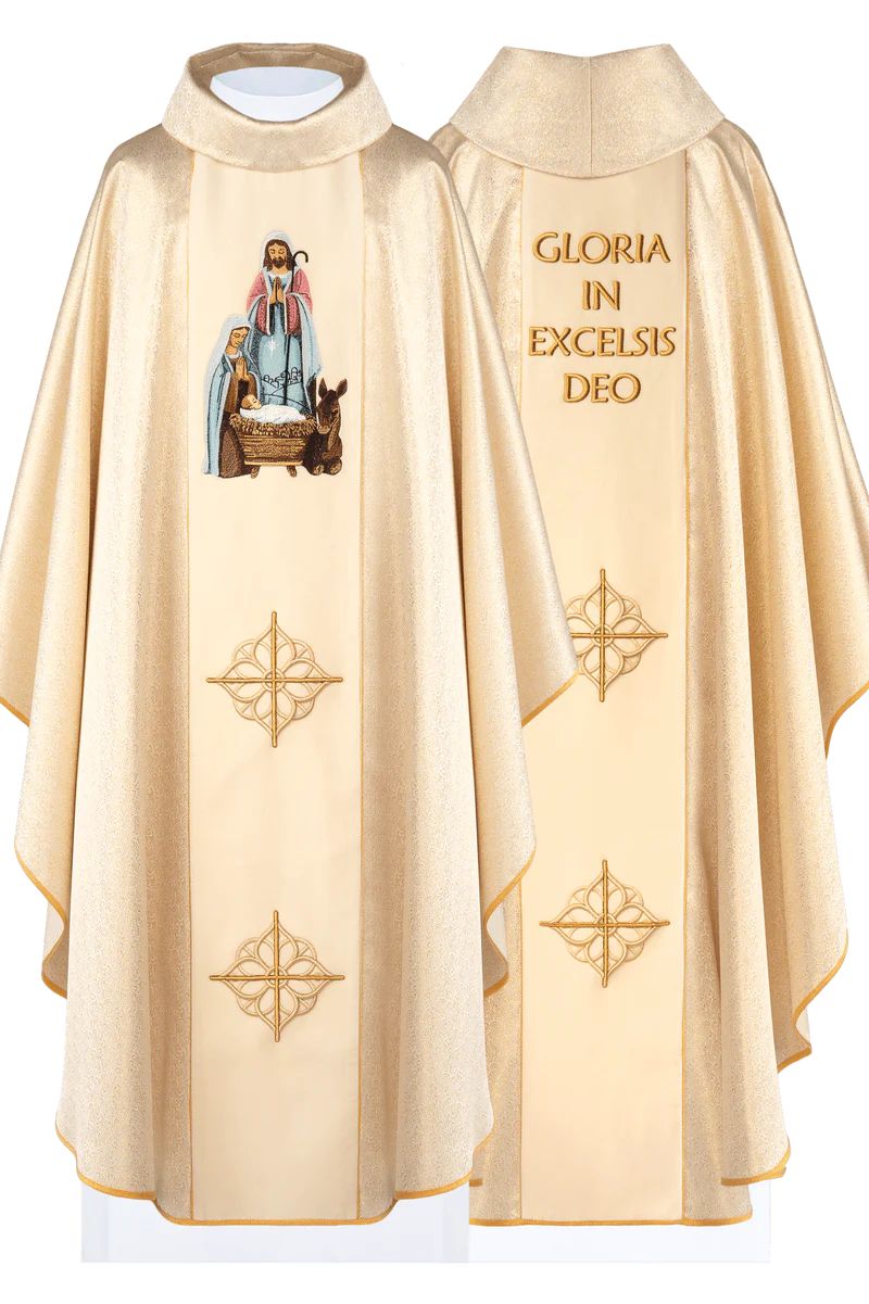 Ornat haftowany, złota tkanina - Boże Narodzenie (H224) - Ornaty haftowane - zdjęcie 3 - Ornat haftowany, złota tkanina - Boże Narodzenie (H224)