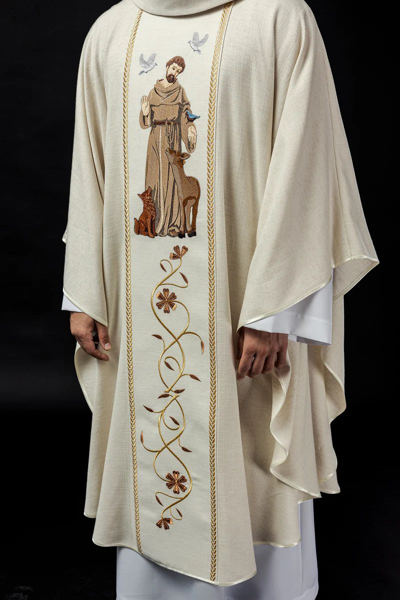 Ornat z haftowanym wizerunkiem Świętego Franciszka (112H) - Ornaty z wizerunkiem świętych - zdjęcie 3 - Ornat z haftowanym wizerunkiem Świętego Franciszka (112H)