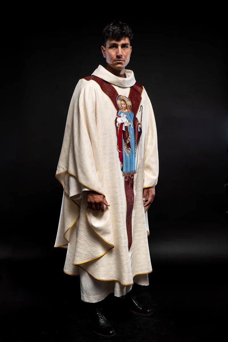 Ornat z wizerunkiem Jezusa Dobrego Pasterza (121H) - ORNATY WIELKANOCNE - zdjęcie 4 - Ornat z wizerunkiem Jezusa Dobrego Pasterza (121H)