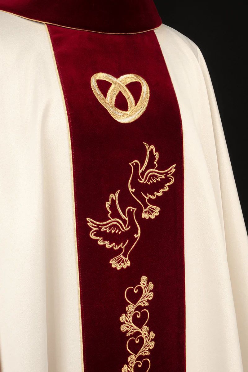 Ornat haftowany ślubny, pas aksamitny, bordowy (123H) - Ornaty ślubne - zdjęcie 3 - Ornat haftowany ślubny, pas aksamitny, bordowy (123H)