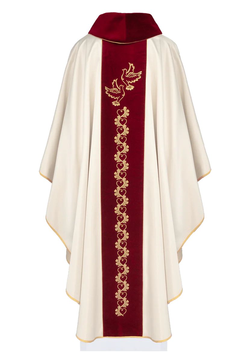 Ornat haftowany ślubny, pas aksamitny, bordowy (123H) - Ornaty ślubne - zdjęcie 4 - Ornat haftowany ślubny, pas aksamitny, bordowy (123H)
