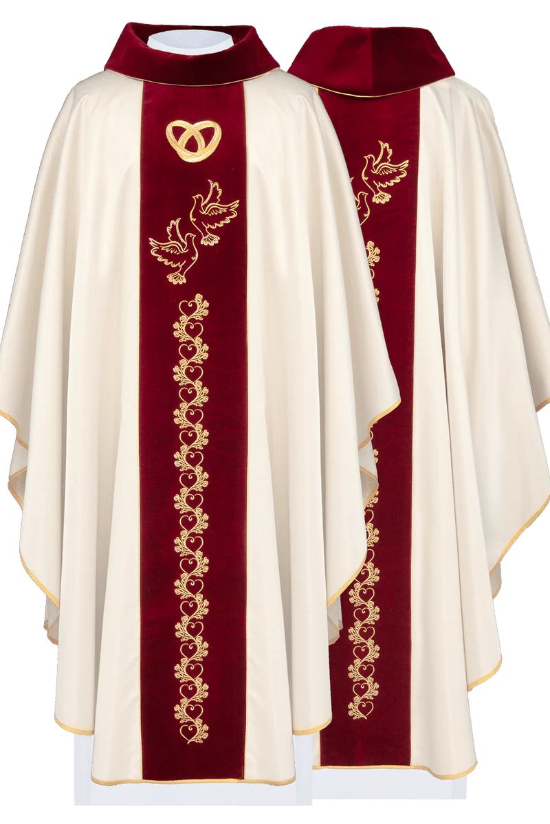 Ornat haftowany ślubny, pas aksamitny, bordowy (123H) - Ornaty ślubne - Nowość